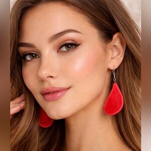 Unique Handmade Polymer Clay Bold Hot Pink Teardrop Statement Earrings Dangles